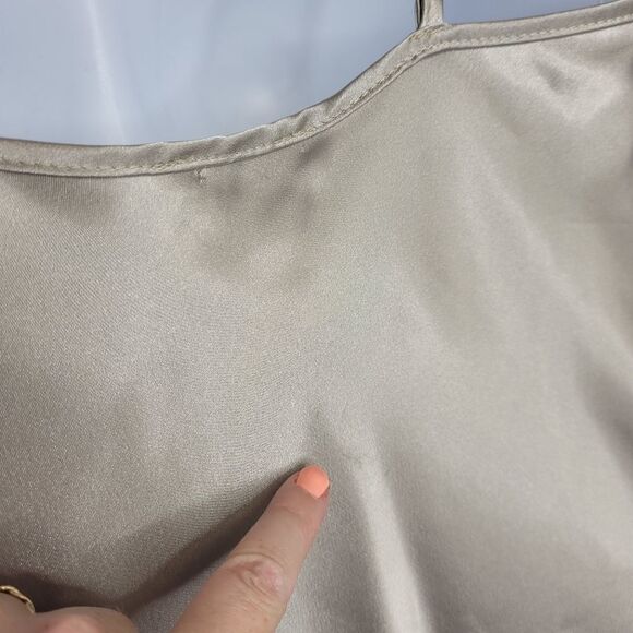 BEBE bias slip dress cowl neck spaghetti strap satin taupe midi M - Picture 7 of 14